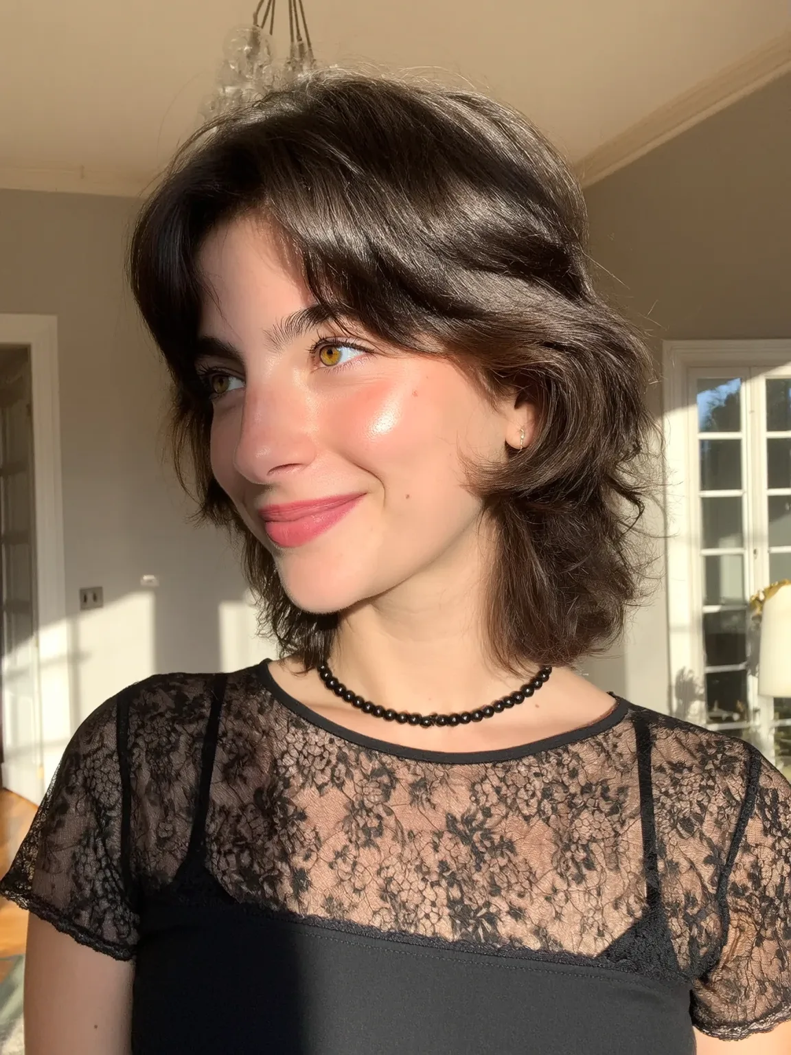 Modern Shag with Curtain Bangs in Dark Chocolate